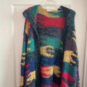 Multicoloured wool-blend colour-block hooded cardigan